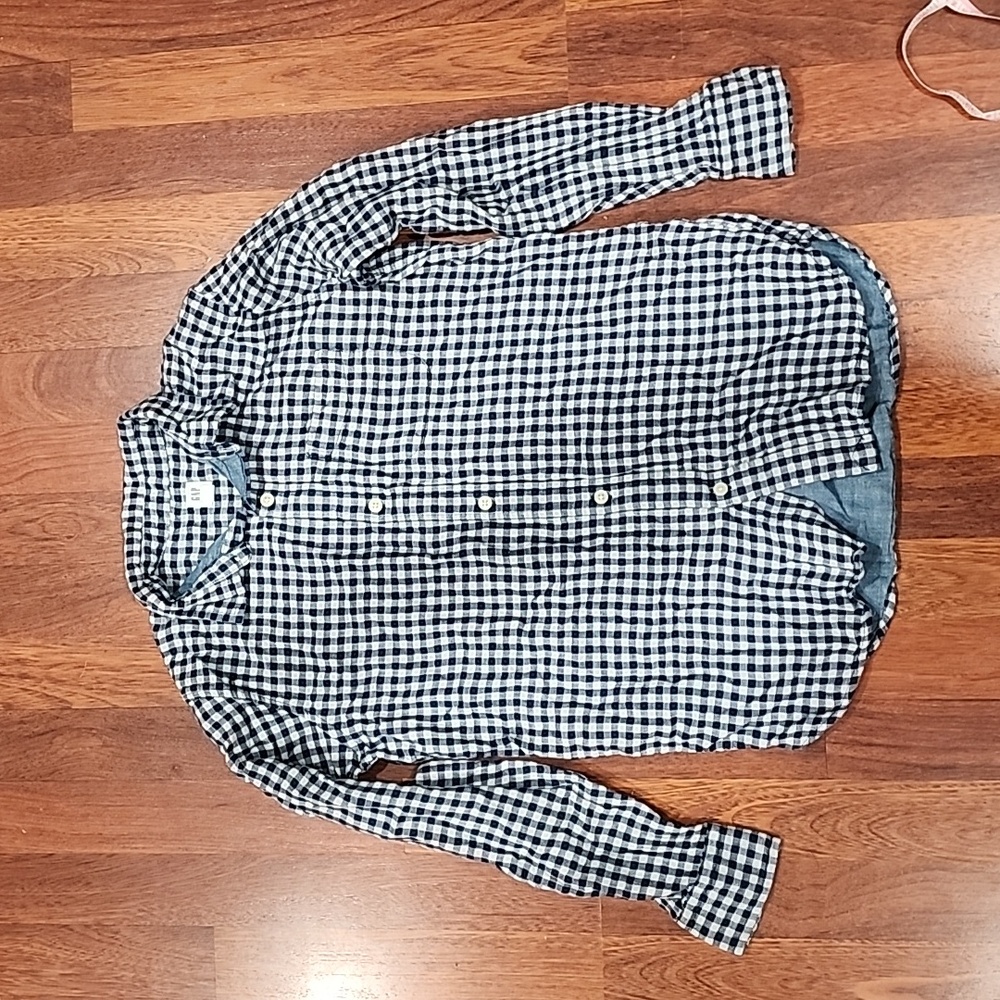 GAP KIDS Boys XXL 14/16 Blue Gingham Button-Up Shirt Long Sleeves